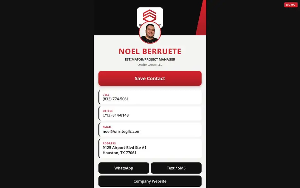 Onsite Group NFC profile screenshot